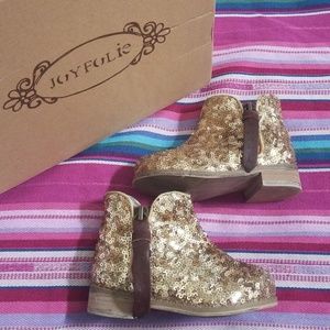 Joyfolie Gold Sequin Ankle Boots 
